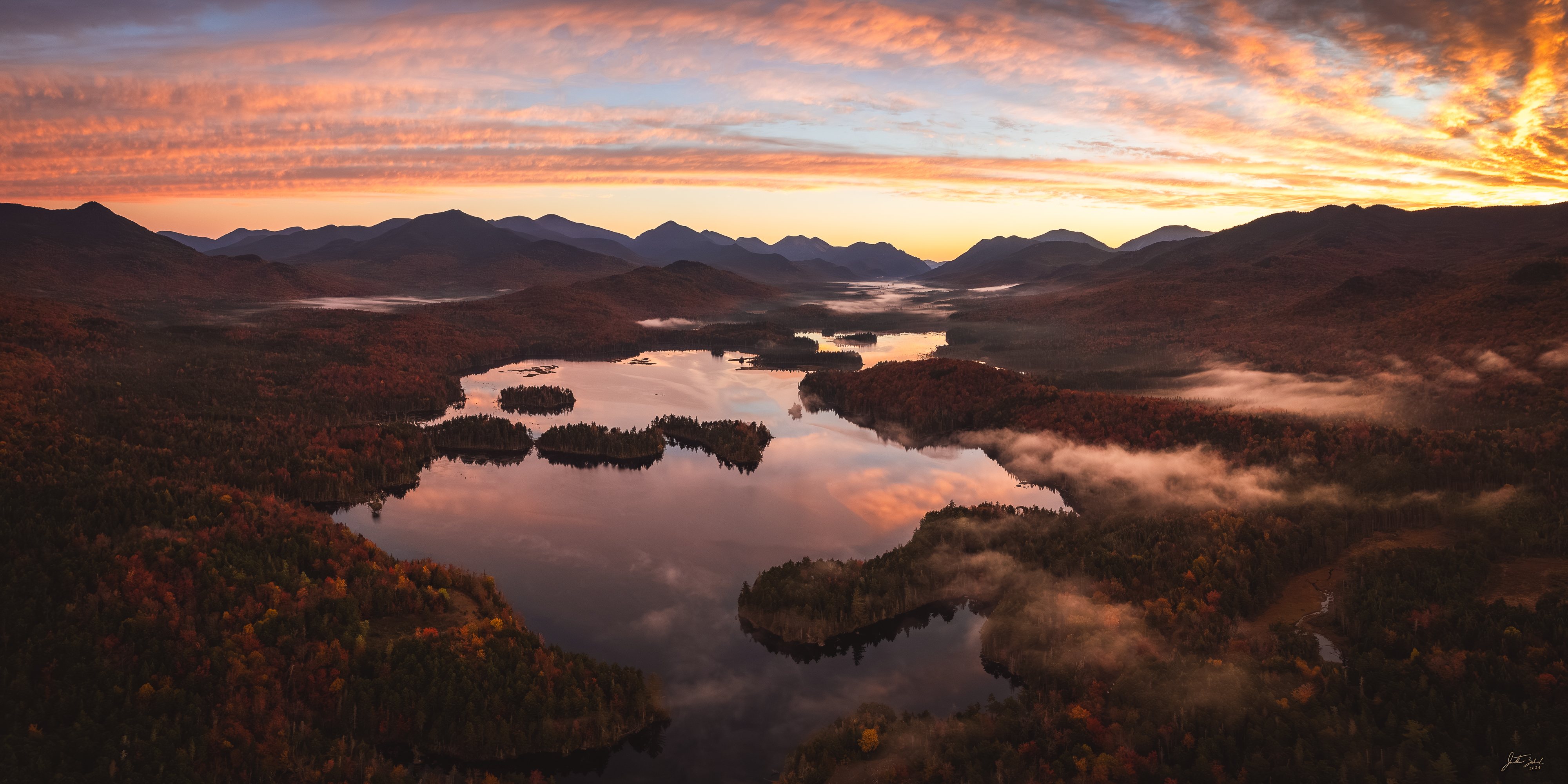Aerial Sunrise Panorama over Boreas Ponds