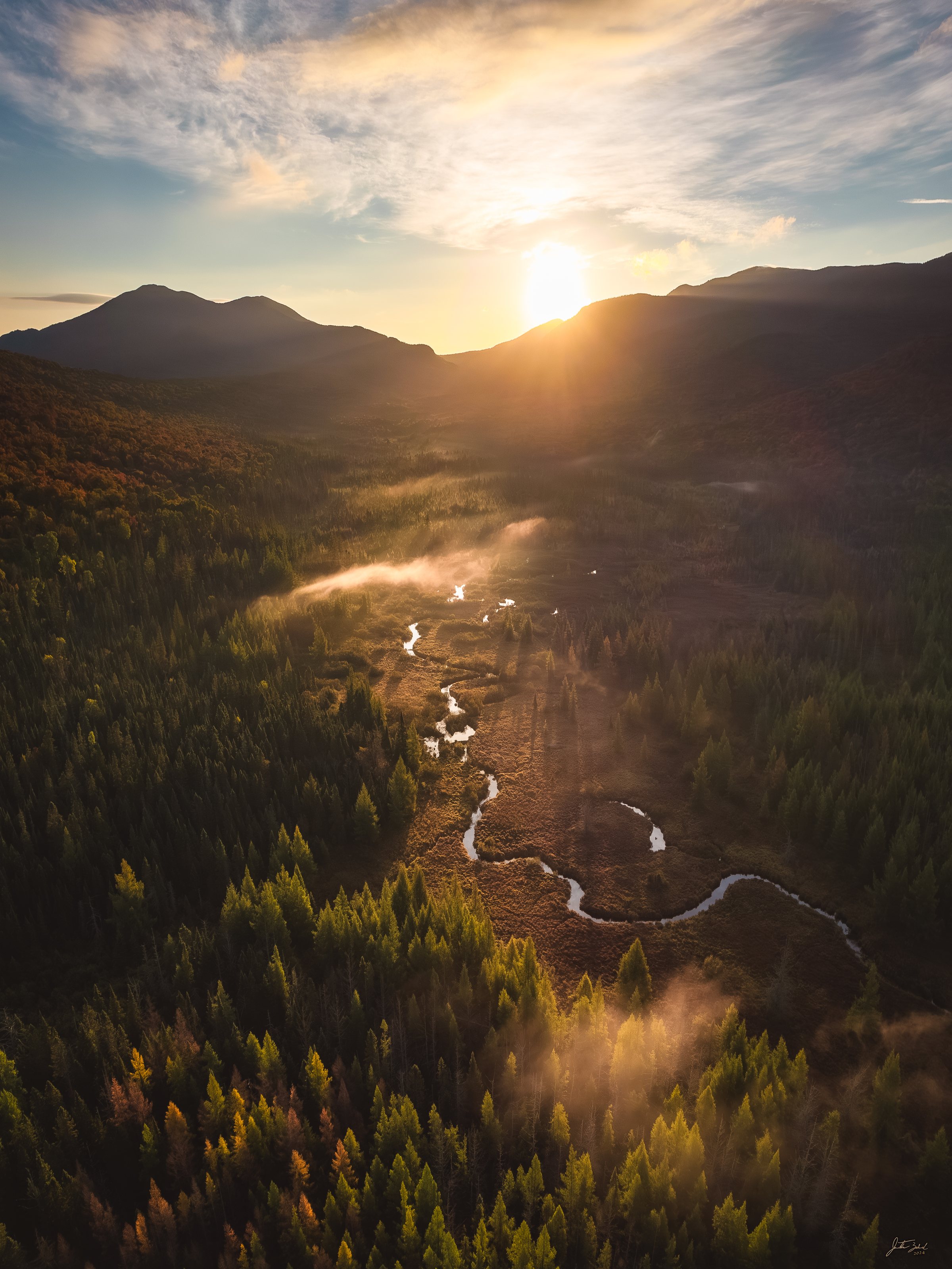 Aerial sunrise from South Meadow