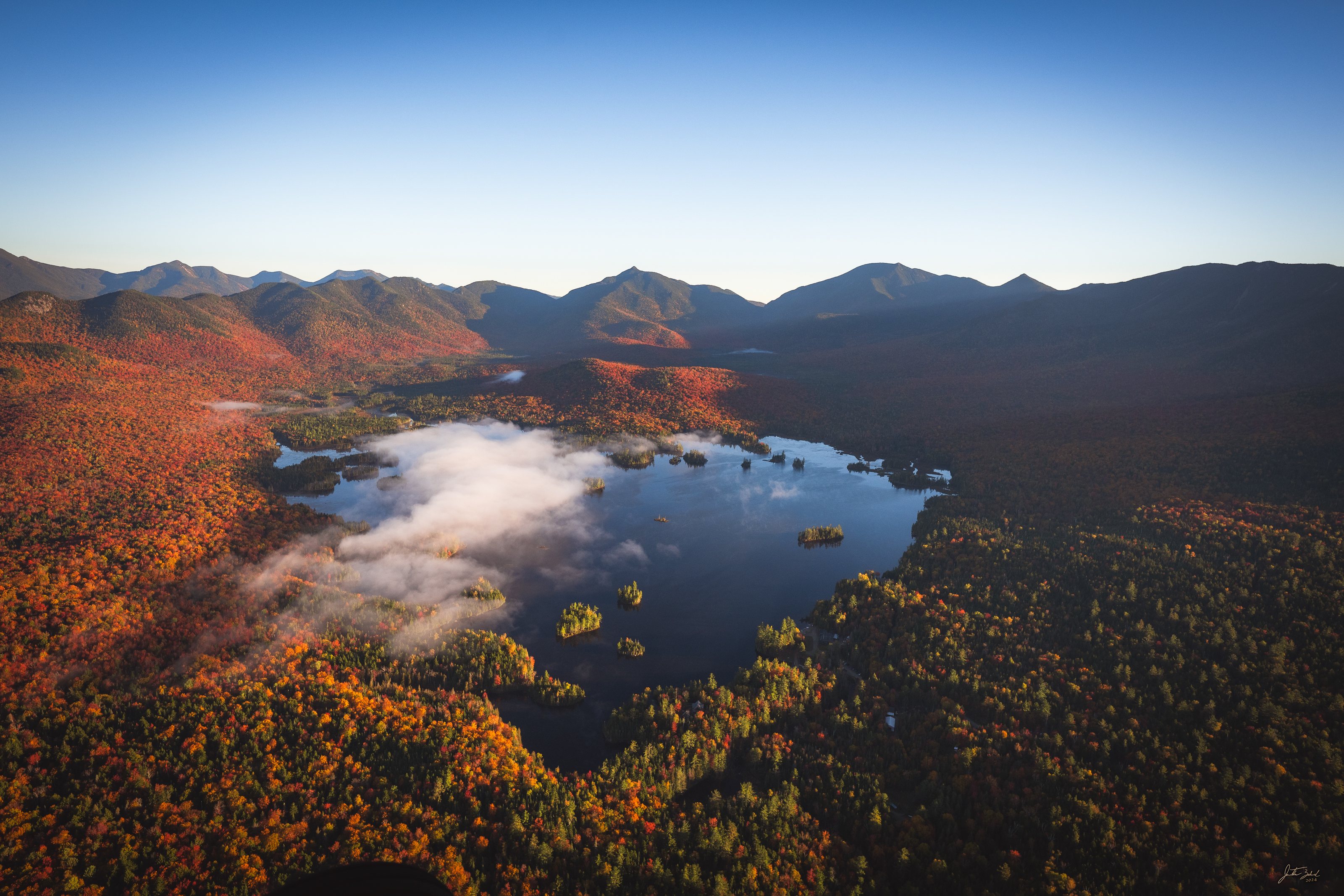 Aerial View of Elk Lake and High Peaks
