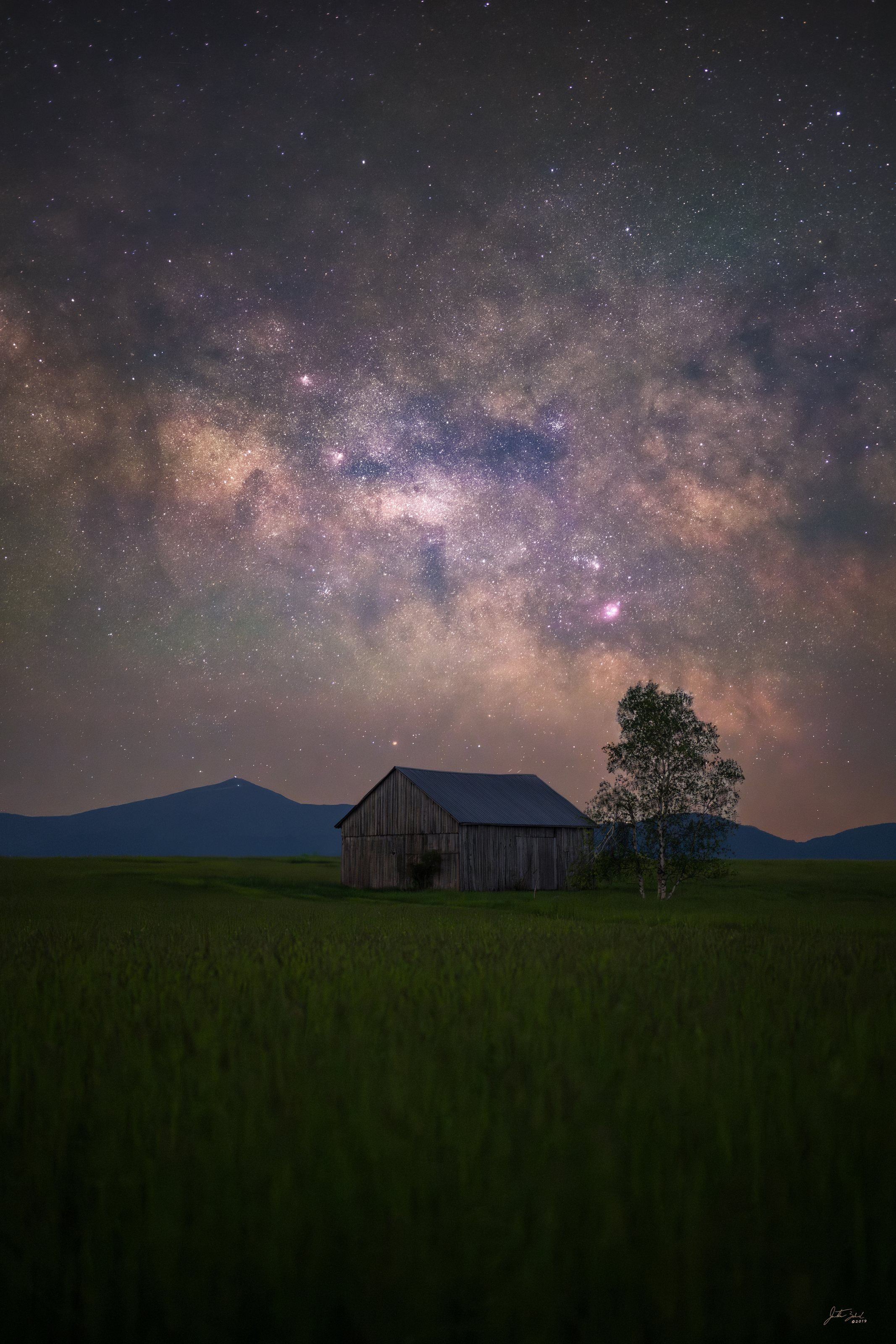 Barn with Whiteface under the Night Sky