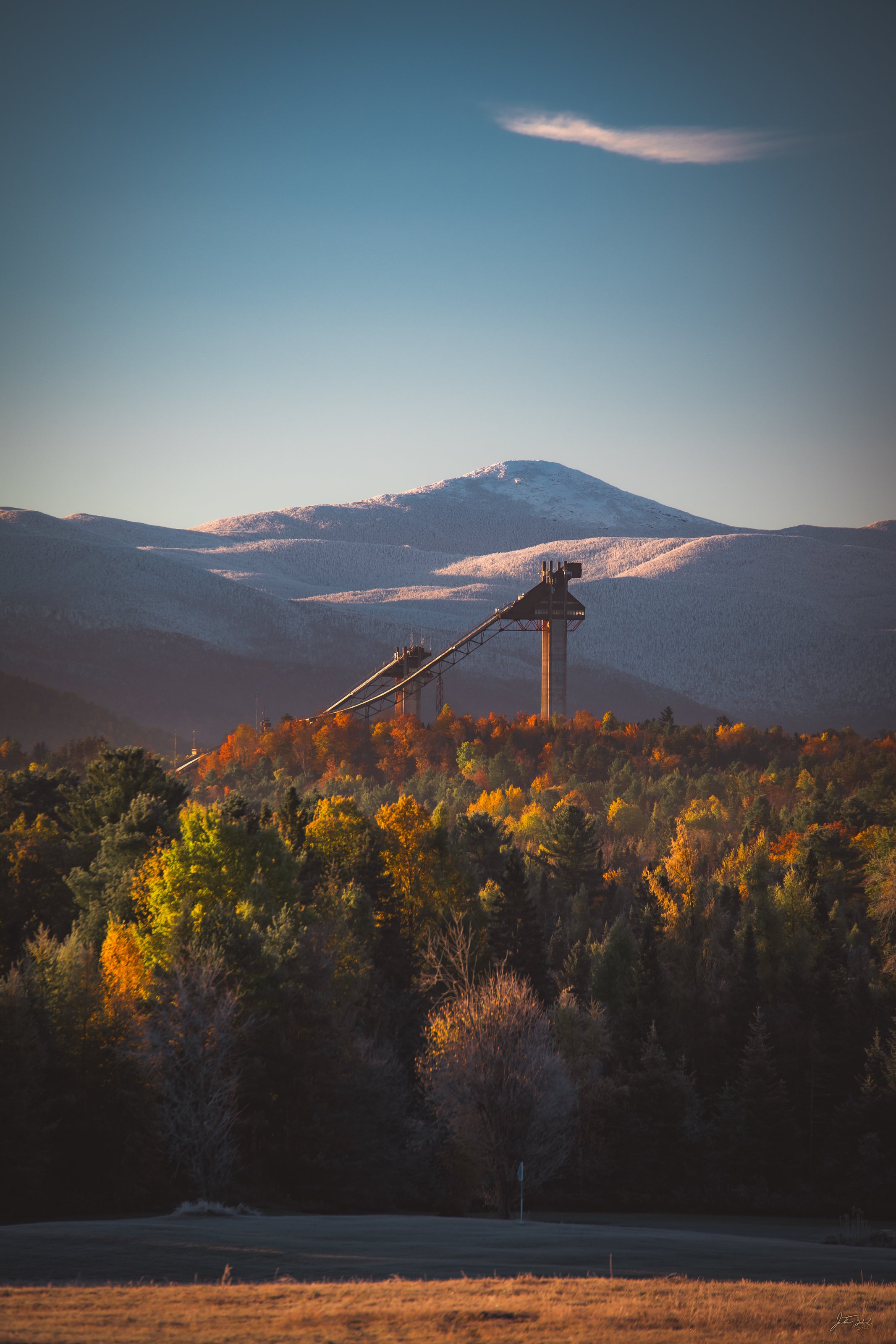 Ski Jumps and Mount Marcy in Morning Light