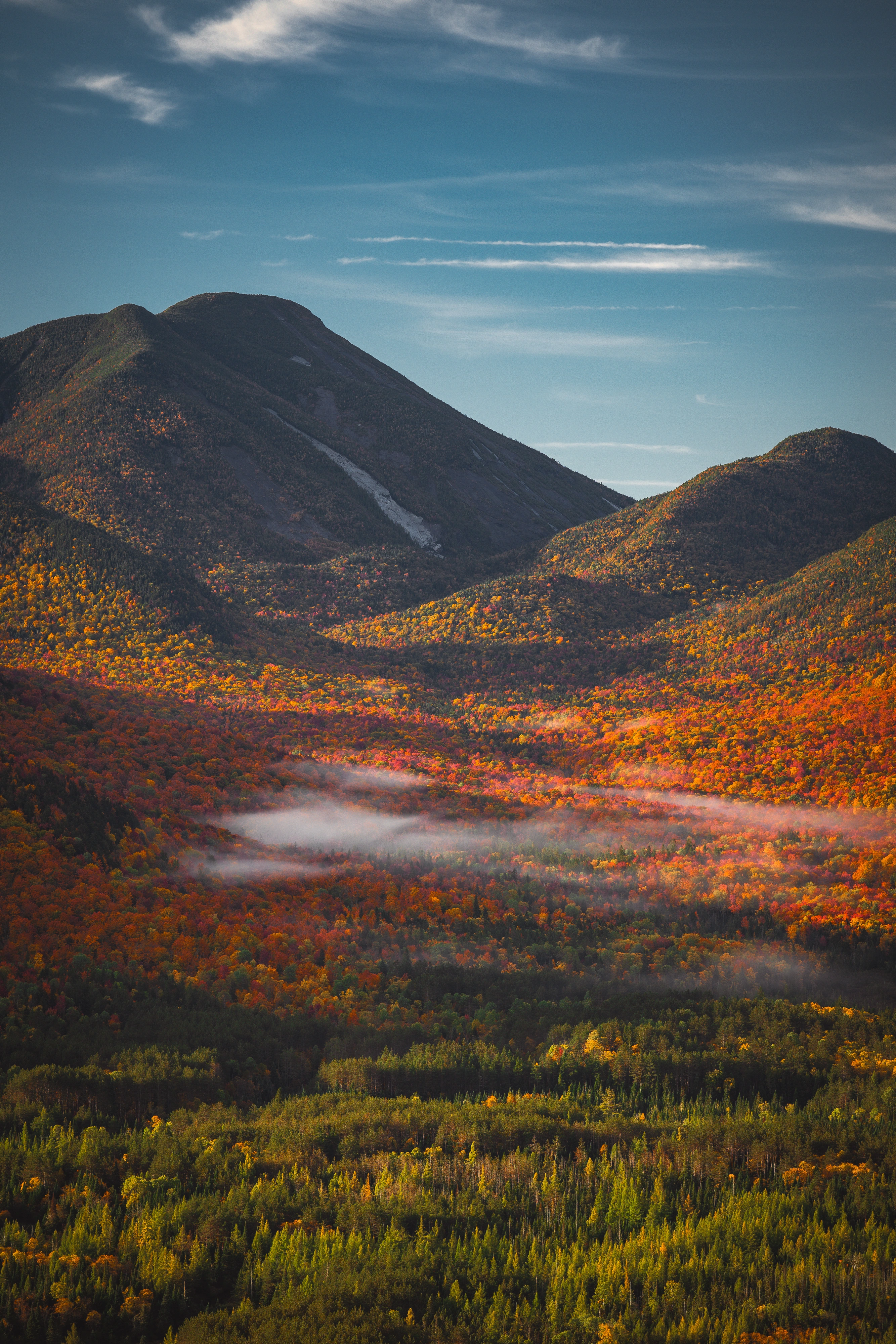A closer view from Van Hoevenberg follows the golden valley toward Mount Colden. Mount Van Hoevenberg, Adirondack High Peaks, New York.