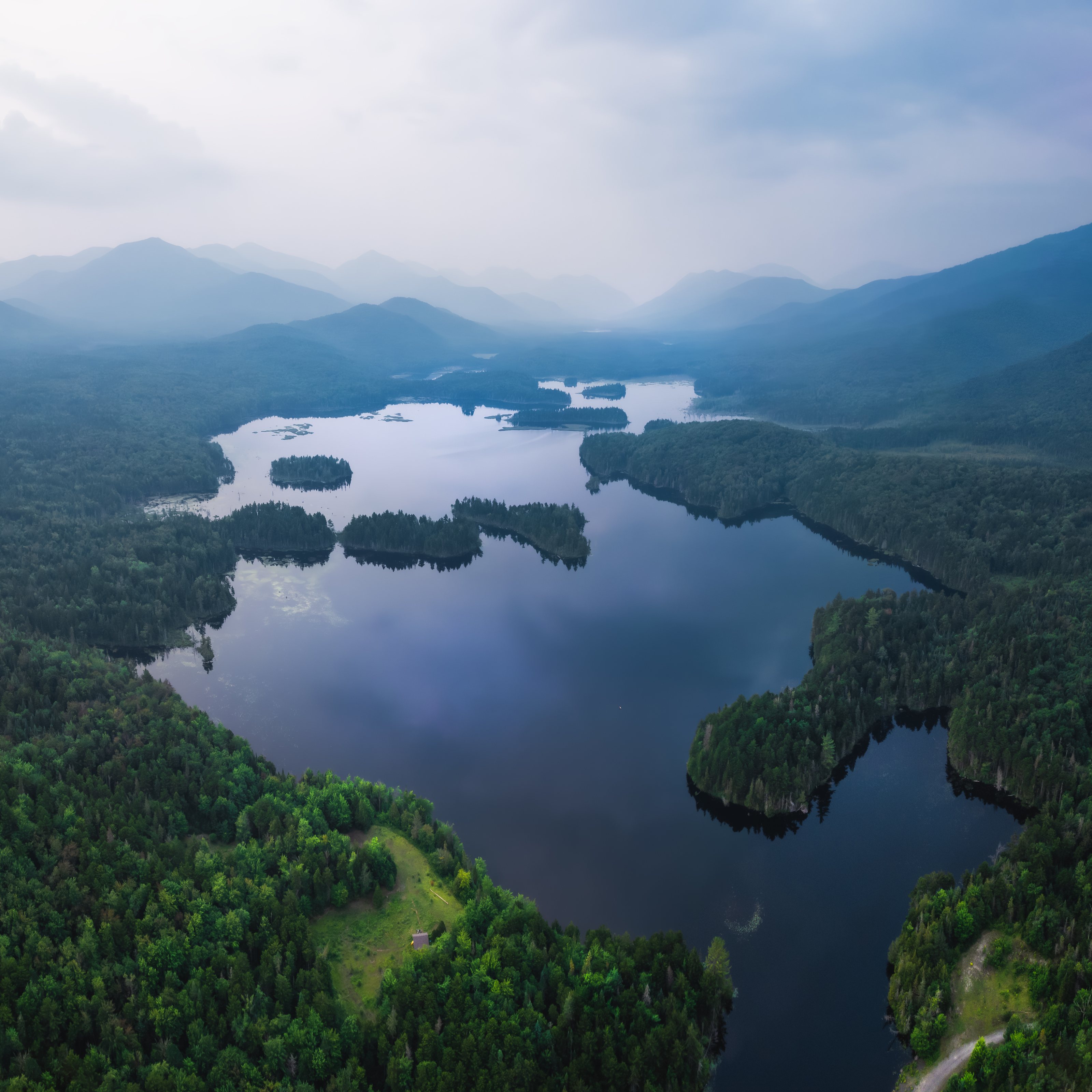 Hazy summer aerial over Boreas Ponds
