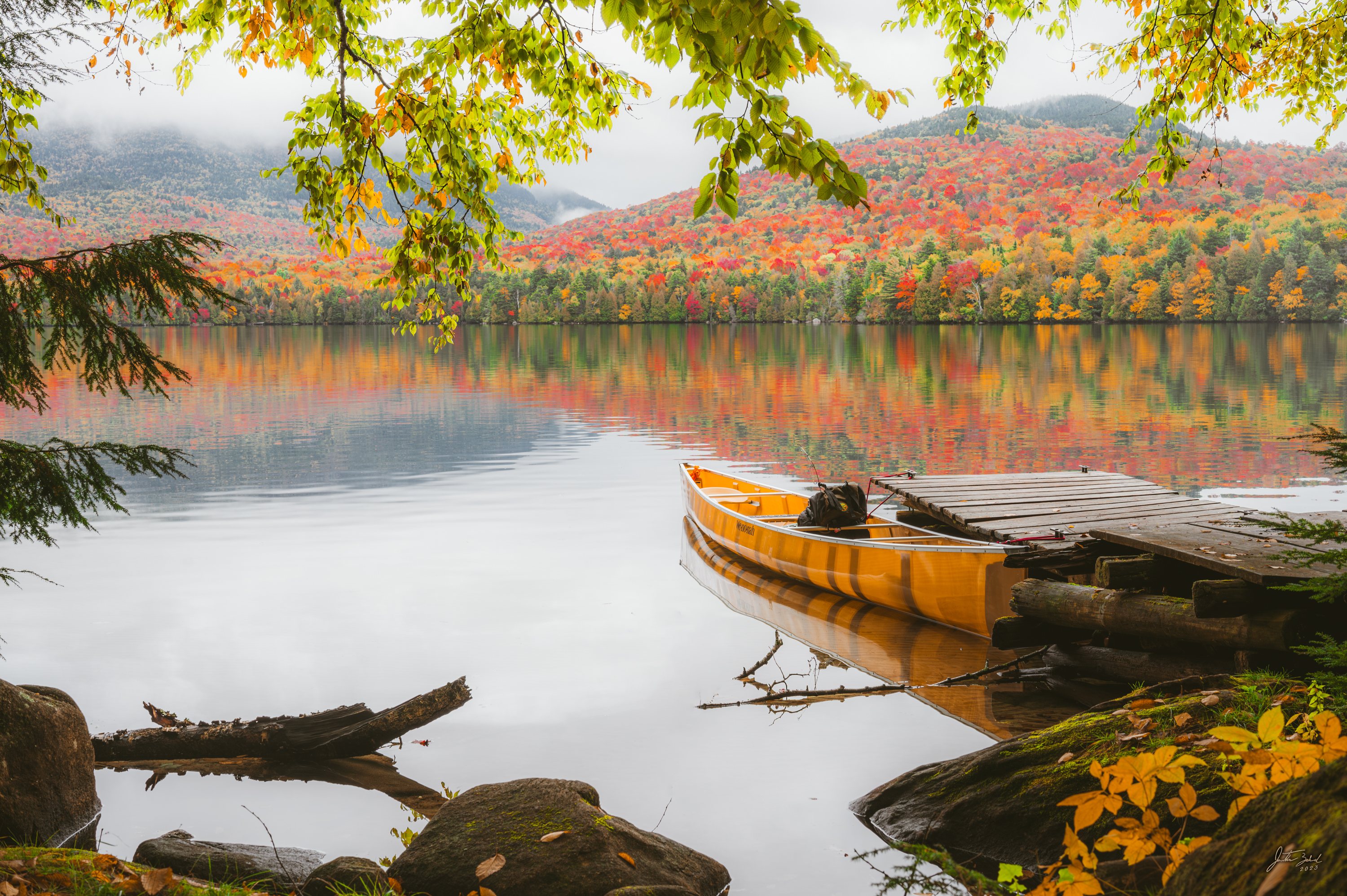 Autumn Dock and Canoe on Lake Placid