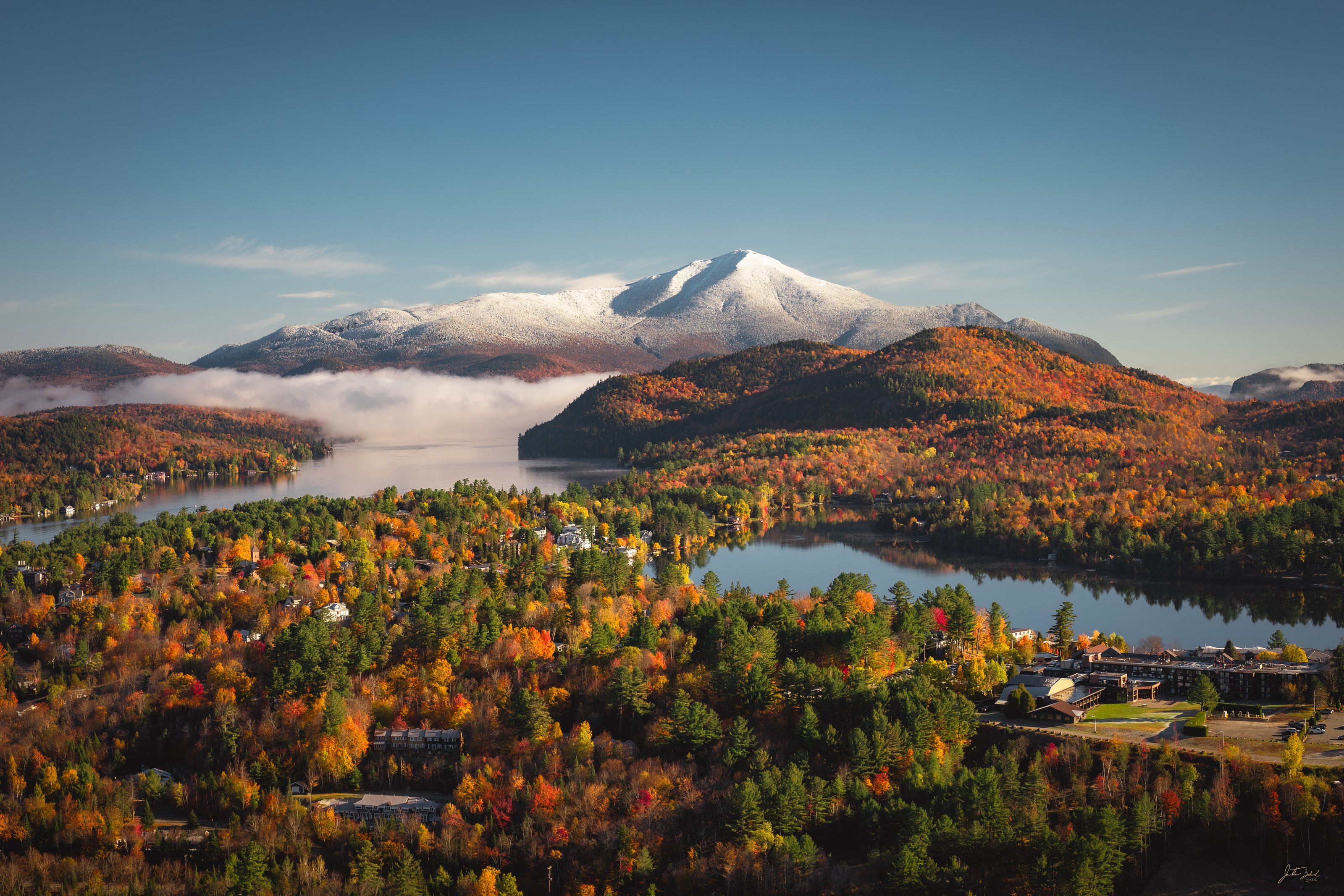 Snow and Foliage Over Whiteface and Lake Placid