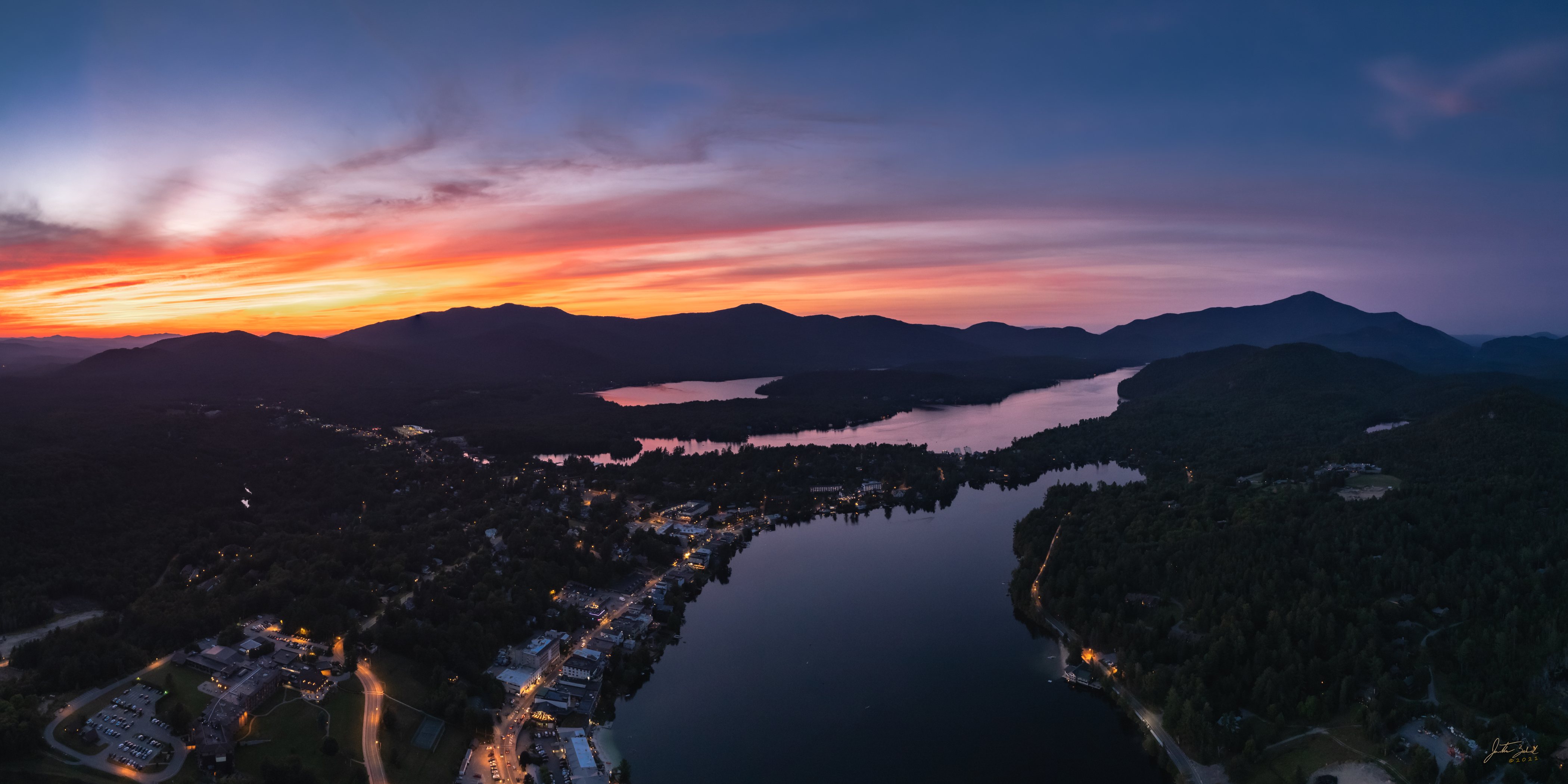 Sunset Over Lake Placid and Mirror Lake